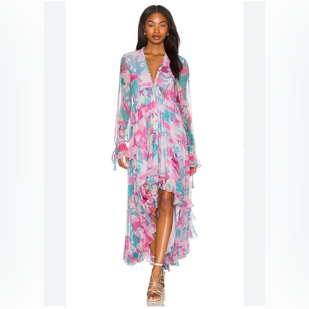 Rococo Sand Colorful Floral Dress with Tassels